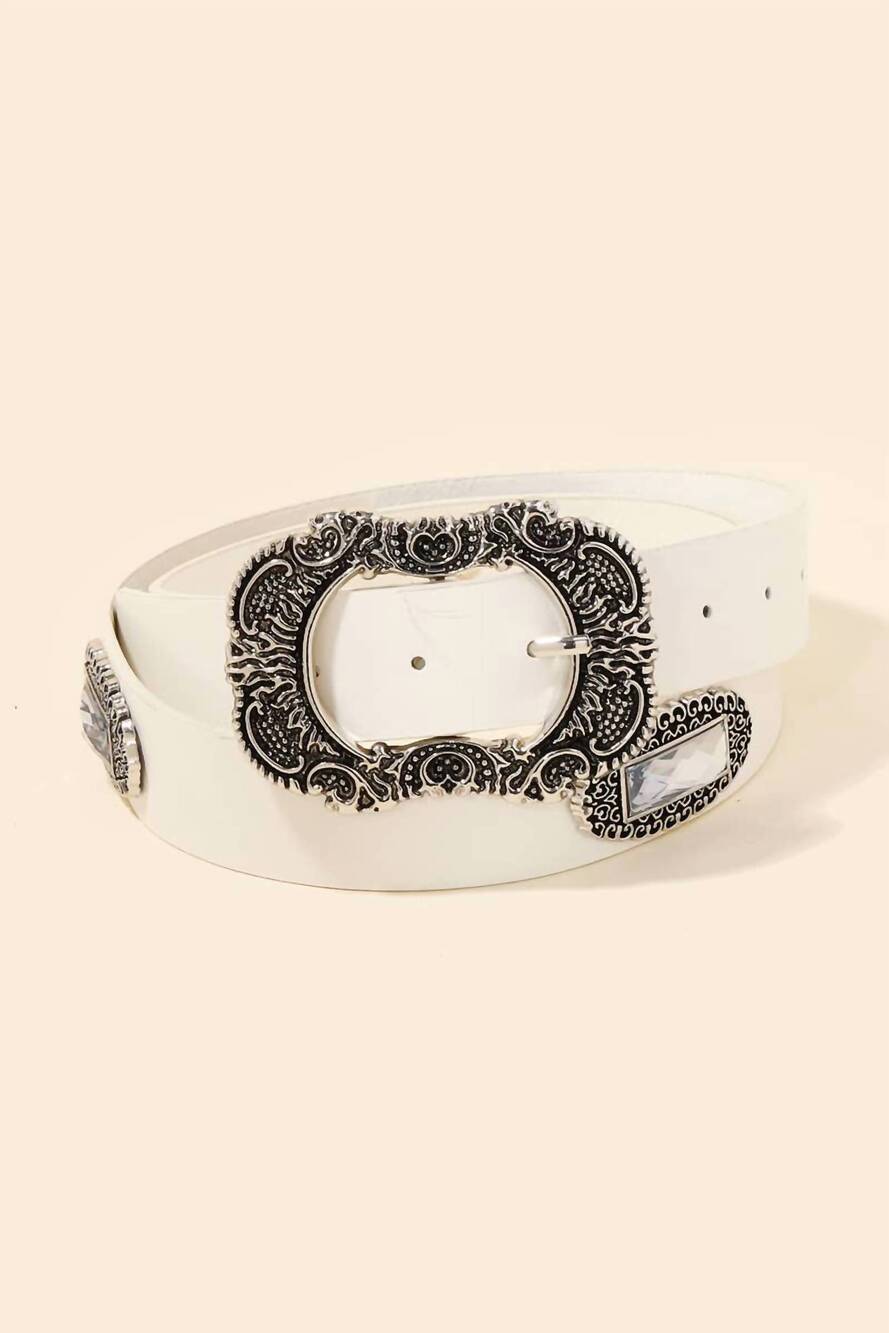 NEW ANARCHY STREET women's embellished western buckle belt in white